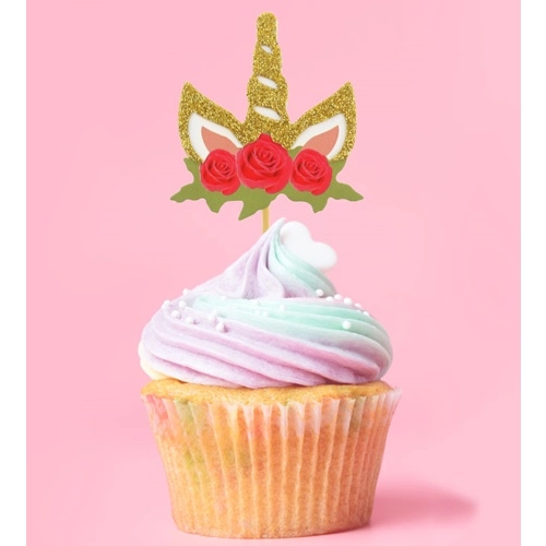 Topper pikery jednorożec z różyczkami 6szt